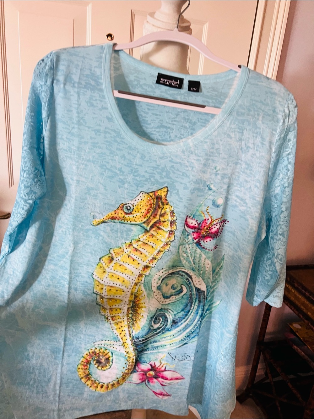 Light Blue Sequin Seahorse Tee